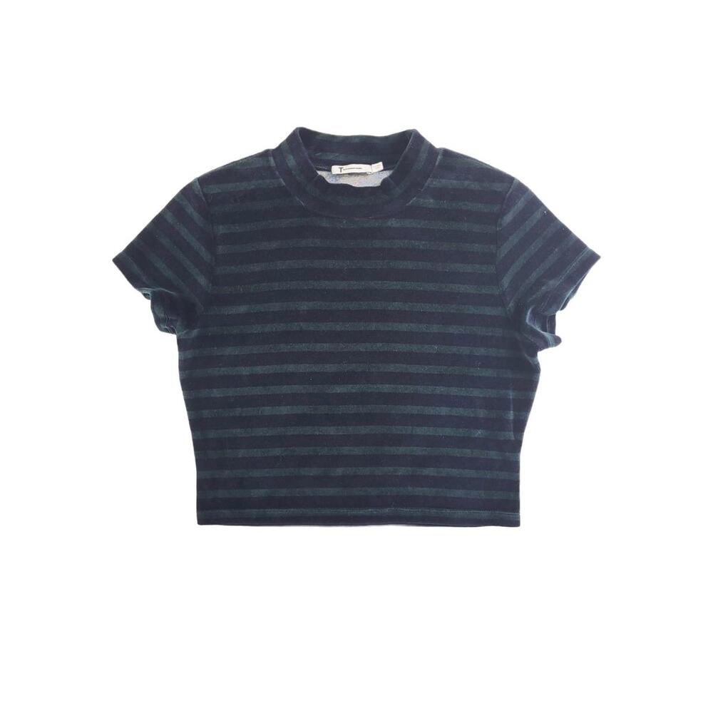 T by Alexander Wang Green/Black Striped Velour Crop Top Tee
